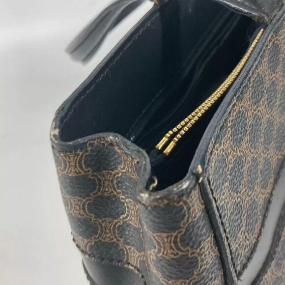 CELINE vintage Macadam Hand Bag Shoulder Bag Tote Bag Leather Black/Brown - Picture 8 of 14